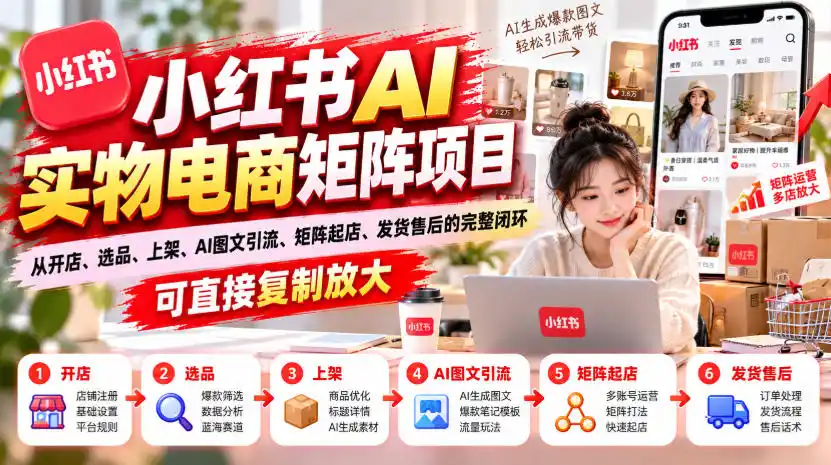小红书AI实物电商矩阵项目，从开店、选品、上架、AI图文引流、矩阵起店、发货售后的完整闭环，可直接复制放大-资源分享