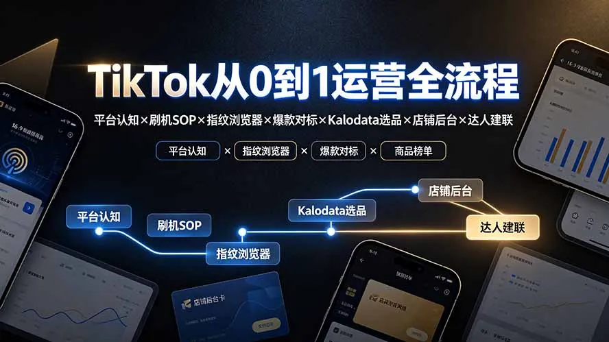 TikTok从0到1运营全流程：平台认知×刷机SOP×指纹浏览器×爆款对标×Kalodata选品×店铺后台×达人建联-资源分享