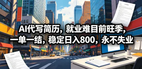 AI代写简历，就业难目前旺季，一单一结，稳定日入800，永不失业-资源分享