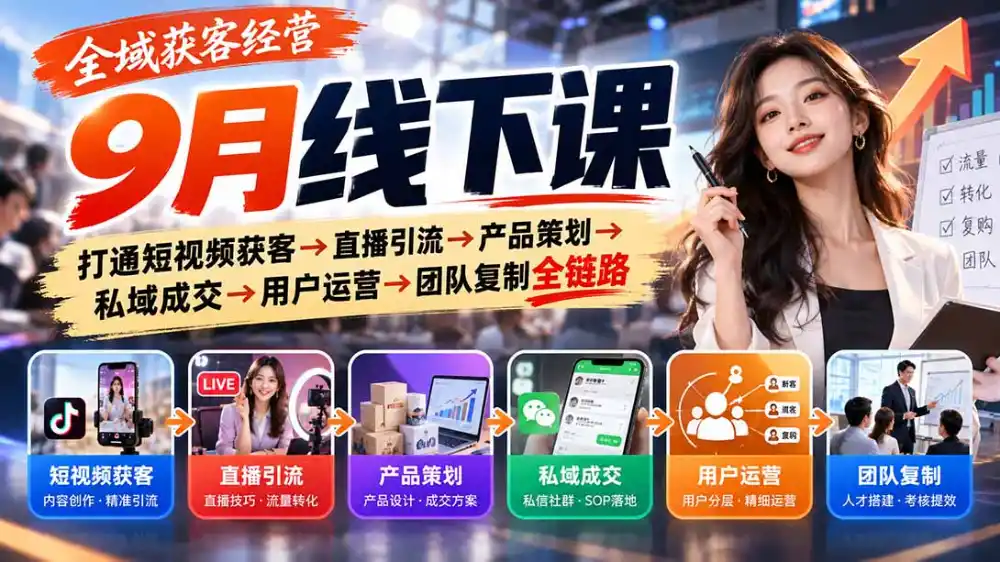 全域获客经营9月线下课：打通短视频获客→直播引流→产品策划→私域成交→用户运营→团队复制全链路-资源分享