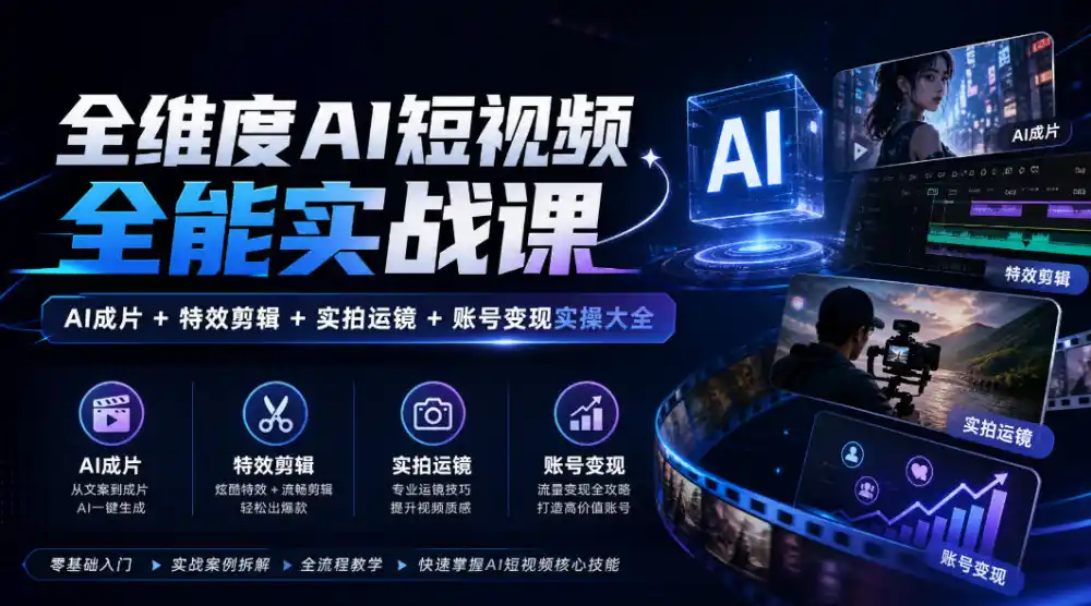 全维度AI短视频全能实战课，AI成片+特效剪辑+实拍运镜+账号变现实操大全-资源分享