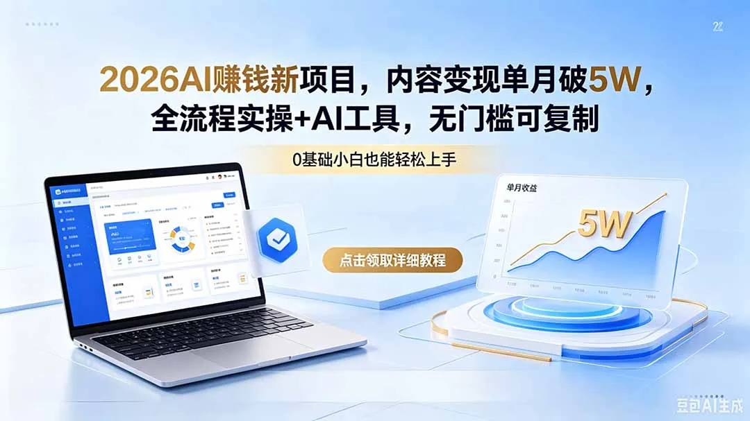 2026AI赚钱新项目，内容变现单月破5W，全流程实操+AI工具，无门槛可复制-资源分享