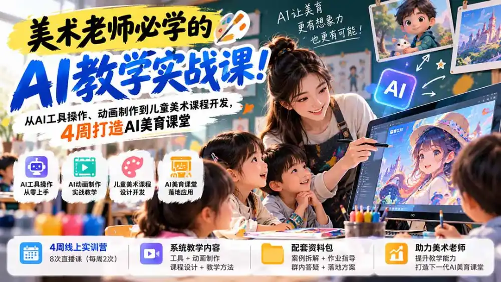 美术老师必学的AI教学实战课！从AI工具操作、动画制作到儿童美术课程开发，4周打造AI美育课堂-资源分享