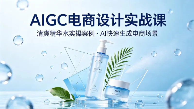 AIGC电商设计实战课，以清爽精华水为实操案例，教你用AI快速生成电商场景-资源分享