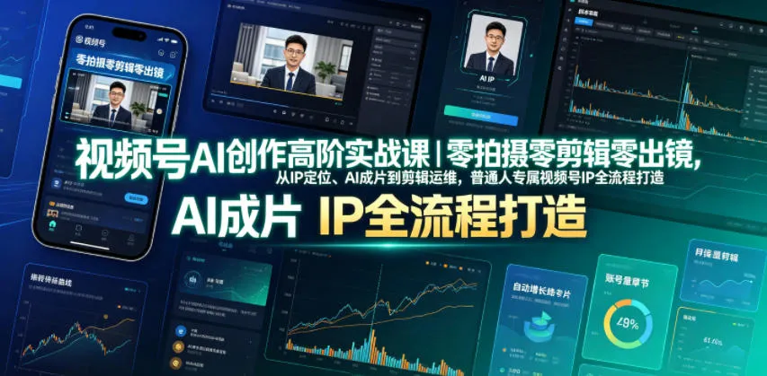 视频号AI创作高阶实战课｜零拍摄零剪辑零出镜，从IP定位、AI成片到剪辑运维，普通人专属视频号IP全流程打造-资源分享