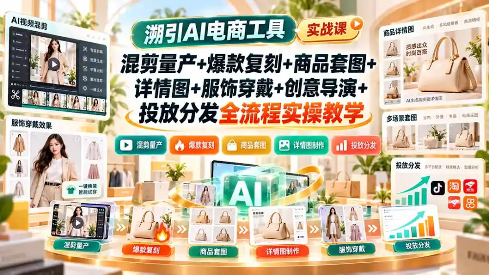 溯引AI电商工具实战课：混剪量产+爆款复刻+商品套图+详情图+服饰穿戴+创意导演+投放分发全流程实操教学-资源分享