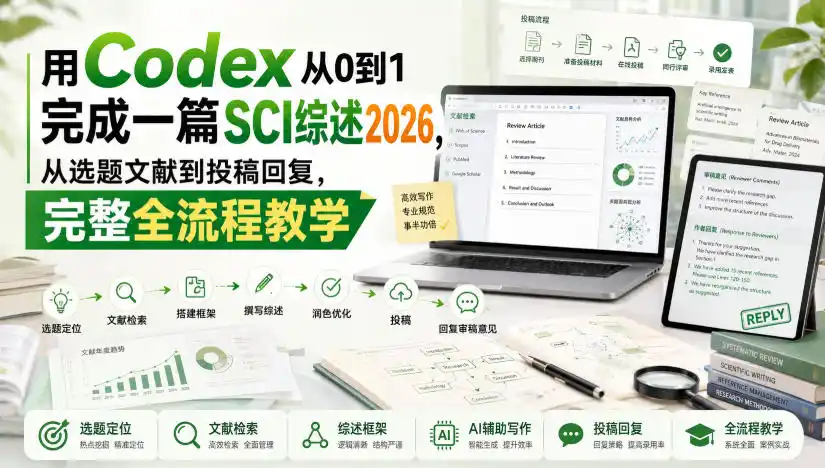 用Codex从0到1完成一篇SCI综述2026，从选题文献到投稿回复，完整全流程教学-资源分享