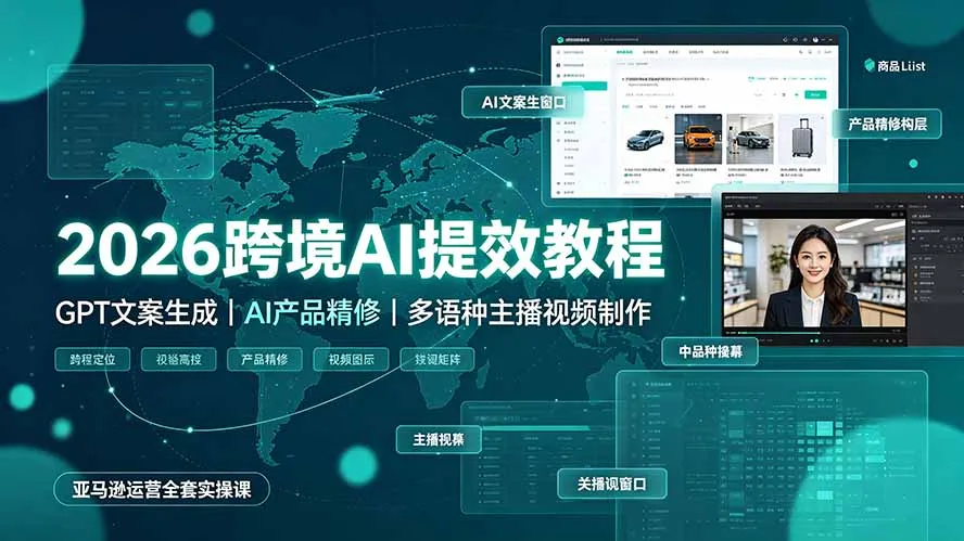 2026跨境AI提效教程·GPT文案生成｜AI产品精修｜多语种主播视频制作，亚马逊运营全套实操课-资源分享