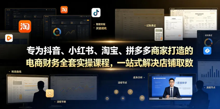 专为抖音、小红书、淘宝、拼多多商家打造的电商财务全套实操课程，一站式解决店铺取数、记账、报税全流程难题-资源分享