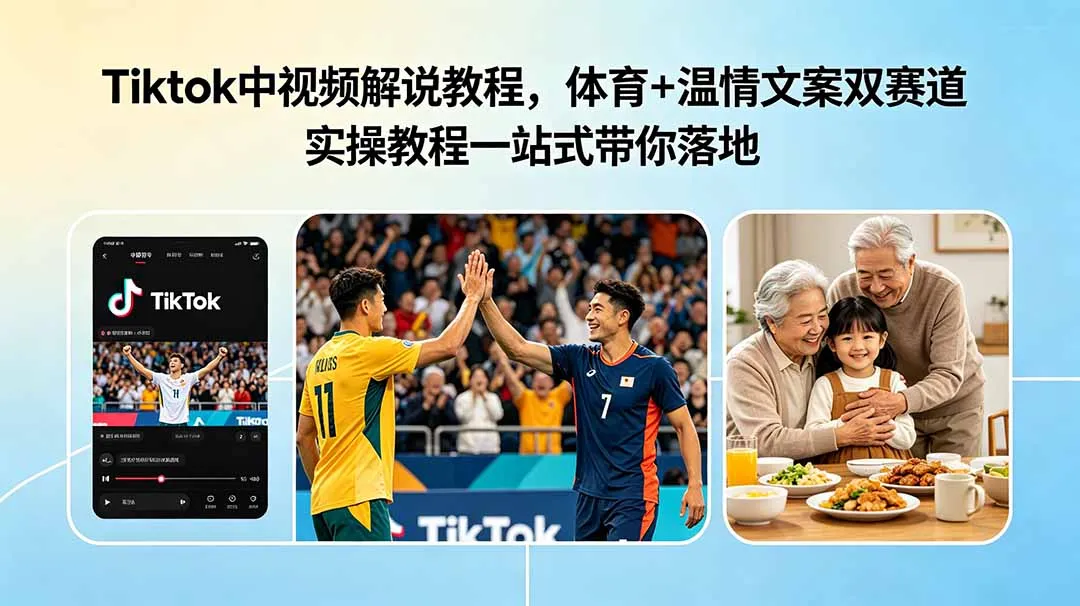 Tiktok中视频解说教程，体育+温情文案双赛道实操教程一站式带你落地-资源分享