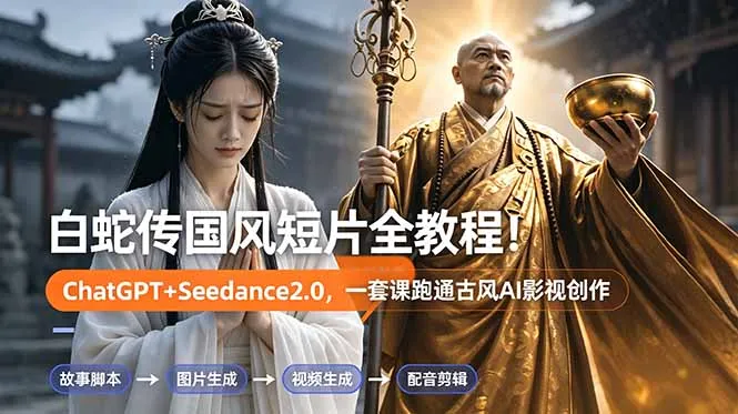 白蛇传-国风短片全教程！ChatGPT+Seedance2.0，一套课跑通古风AI影视创作-资源分享