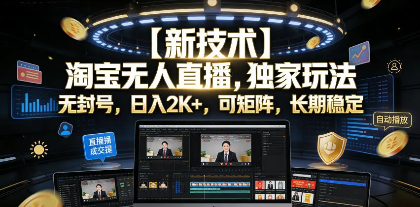 【新技术】淘宝无人直播，独家玩法，无封号，日入2K+，可矩阵，长期稳定【揭秘】-资源分享