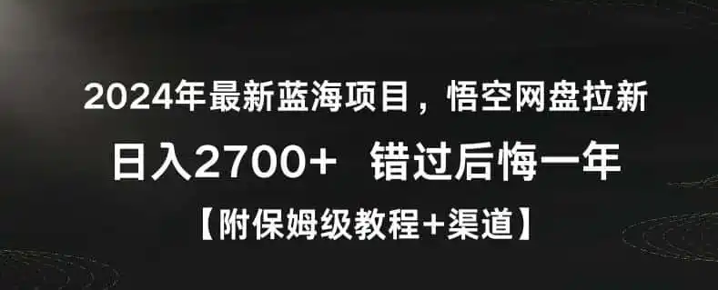 2024年最新蓝海项目，悟空网盘拉新，日入2700+错过后悔一年【附保姆级教程+渠道】【揭秘】-资源分享