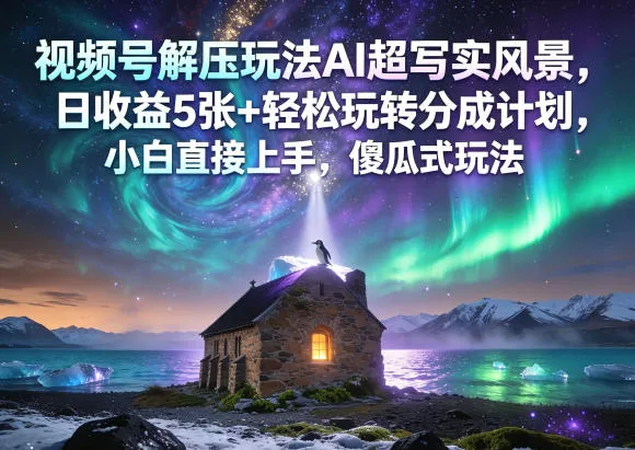 视频号解压玩法AI超写实风景，日收益5张+轻松玩转分成计划，小白直接上手，傻瓜式玩法-资源分享