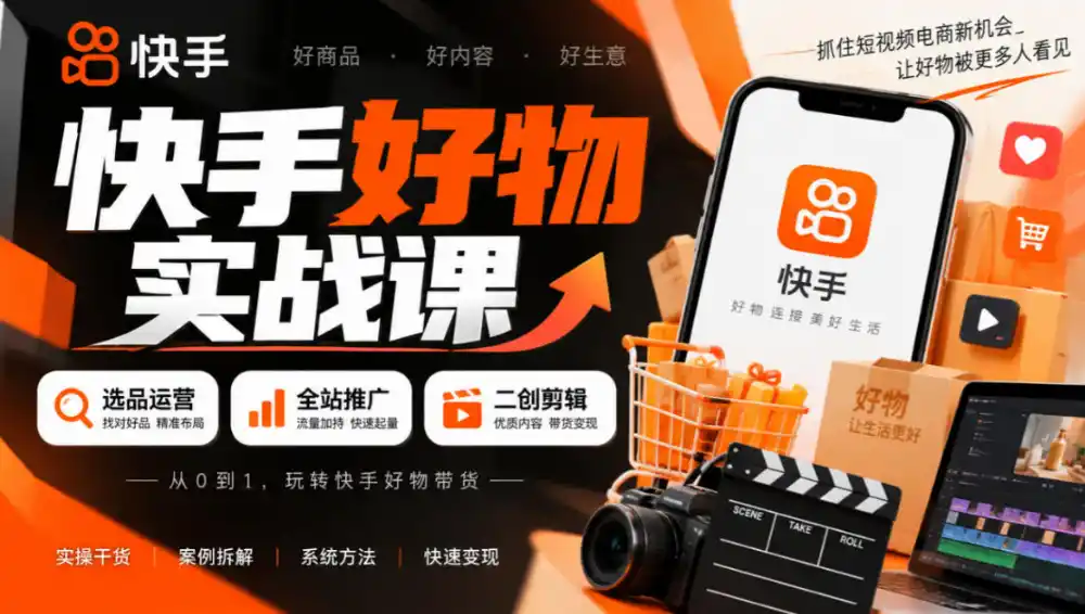 快手好物实战课｜选品运营+全站推广+二创剪辑带货变现-资源分享