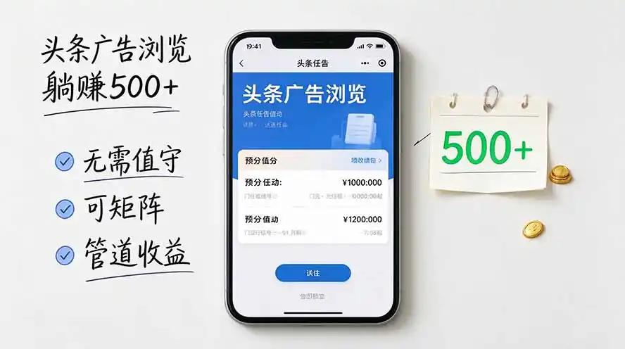 头条广告浏览躺赚500+无需值守,可矩阵并附有管道收益-资源分享