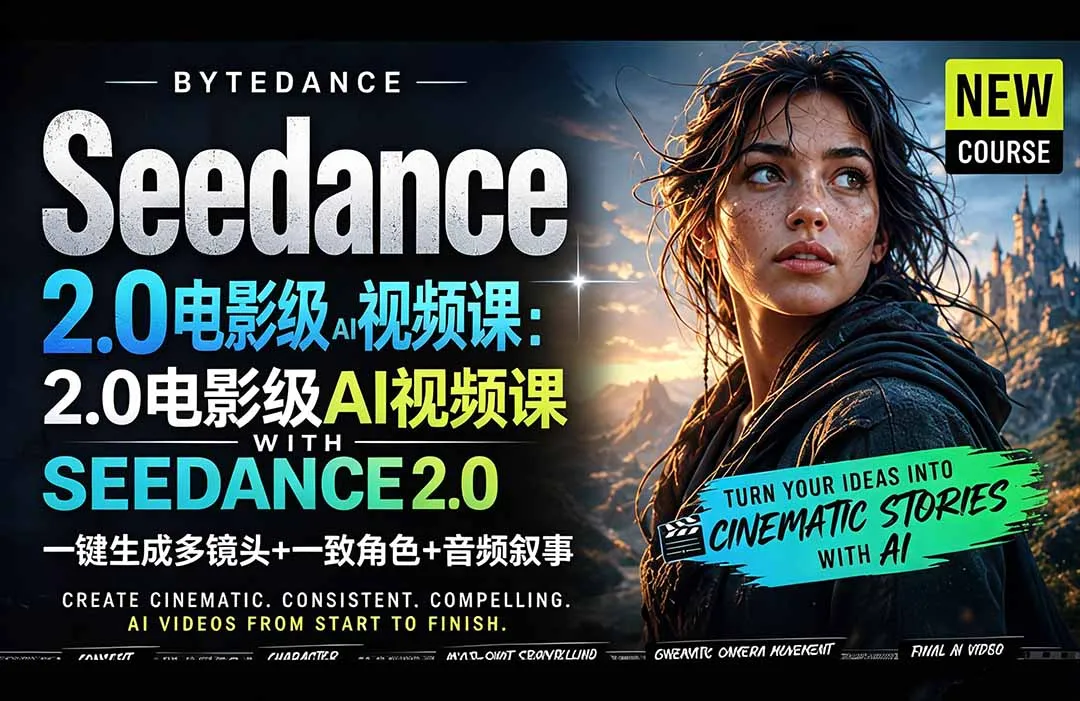 Seedance 2.0电影级AI视频课：一键生成多镜头+一致角色+音频叙事-资源分享