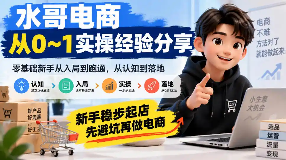 水哥电商从0~1实操经验分享，零基础新手从入局到跑通，从认知到落地，新手稳步起店，先避坑再做电商-资源分享