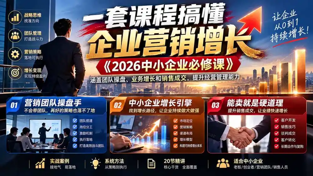 一套课程搞懂企业营销增长《2026中小企业必修课》涵盖团队操盘、业务增长和销售成交，提升经营管理能力-资源分享