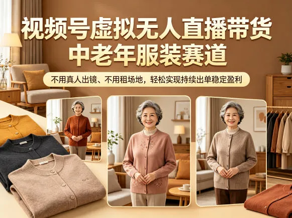 视频号虚拟无人直播带货中老年服装赛道，不用真人出镜、不用租场地，轻松实现持续出单稳定盈利-资源分享