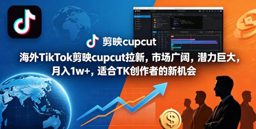 海外TikTok剪映cupcut拉新，市场广阔，潜力巨大，月入1w+，适合TK创作者的新机会-资源分享