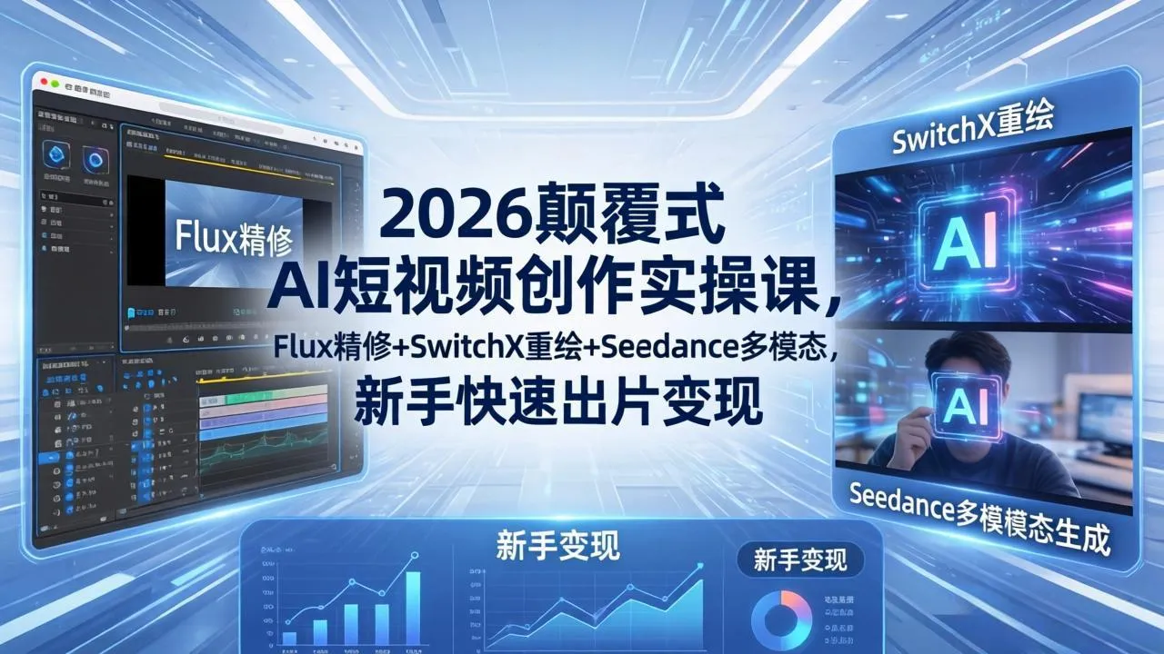 2026颠覆式 AI短视频创作课-5月更新，Flux精修+SwitchX重绘+Seedance多模态，新手快速出片变现-资源分享
