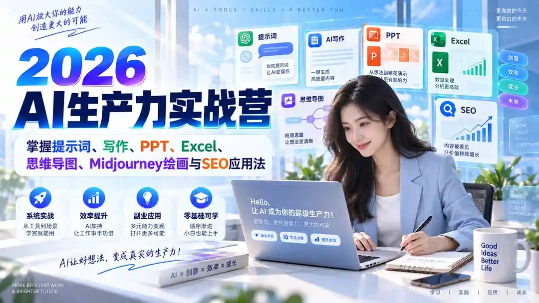 2026AI生产力实战营：掌握提示词、写作、PPT、Excel、思维导图、Midjourney绘画与SEO应用法-资源分享