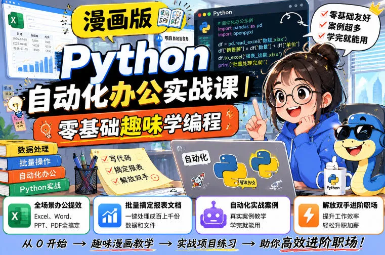 漫画版Python自动化办公实战课｜零基础趣味学编程，全场景办公提效、批量搞定报表文档、解放双手进阶职场-资源分享