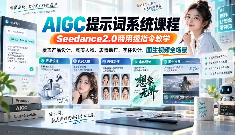 AIGC提示词系统课程，Seedance2.0商用级指令教学，覆盖产品设计、真实人物、表情动作、字体设计、图生视频全场景-资源分享