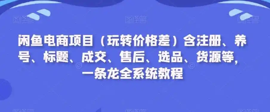 闲鱼电商项目（玩转价格差）含注册、养号、标题、成交、售后、选品、货源等，一条龙全系统教程-资源分享