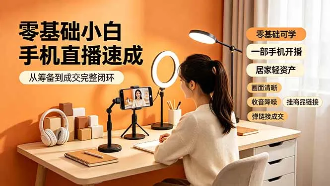 零基础小白手机直播速成，从筹备到成交完整闭环，适配苹果安卓系统，解决杂音卡顿留人难问题-资源分享